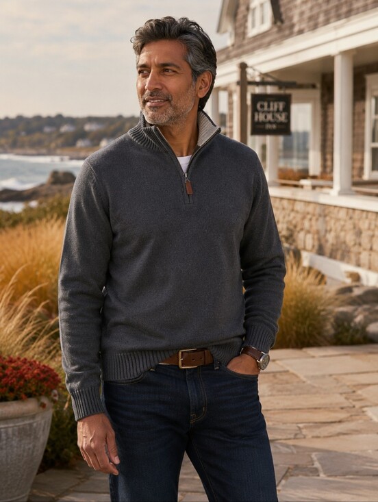 L.L. Bean Other - L.L.Bean Heritage 1/4 Zip Cotton Mock Neck Sweater Gray Large Men's